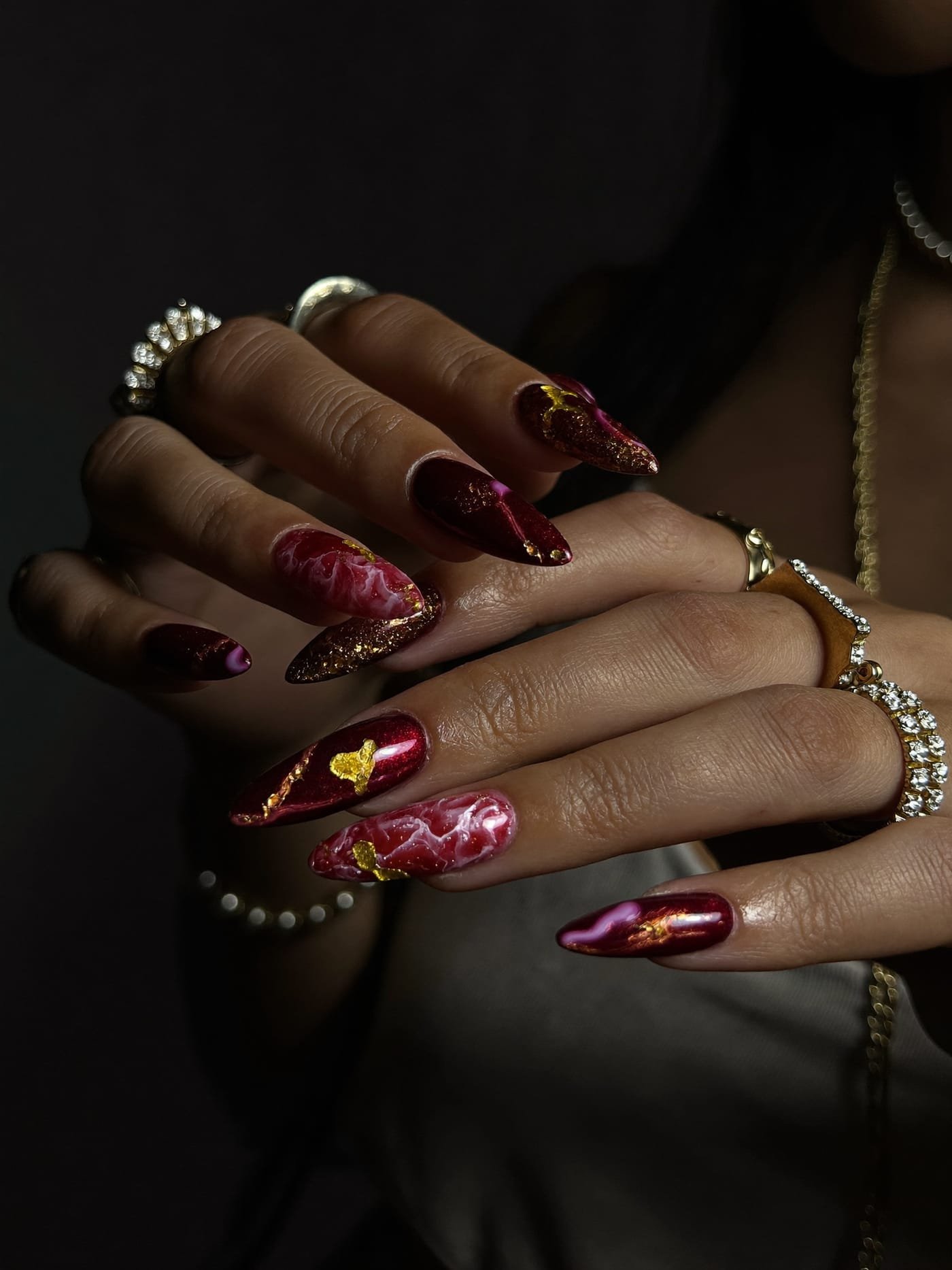Chrome copper marble nail design
