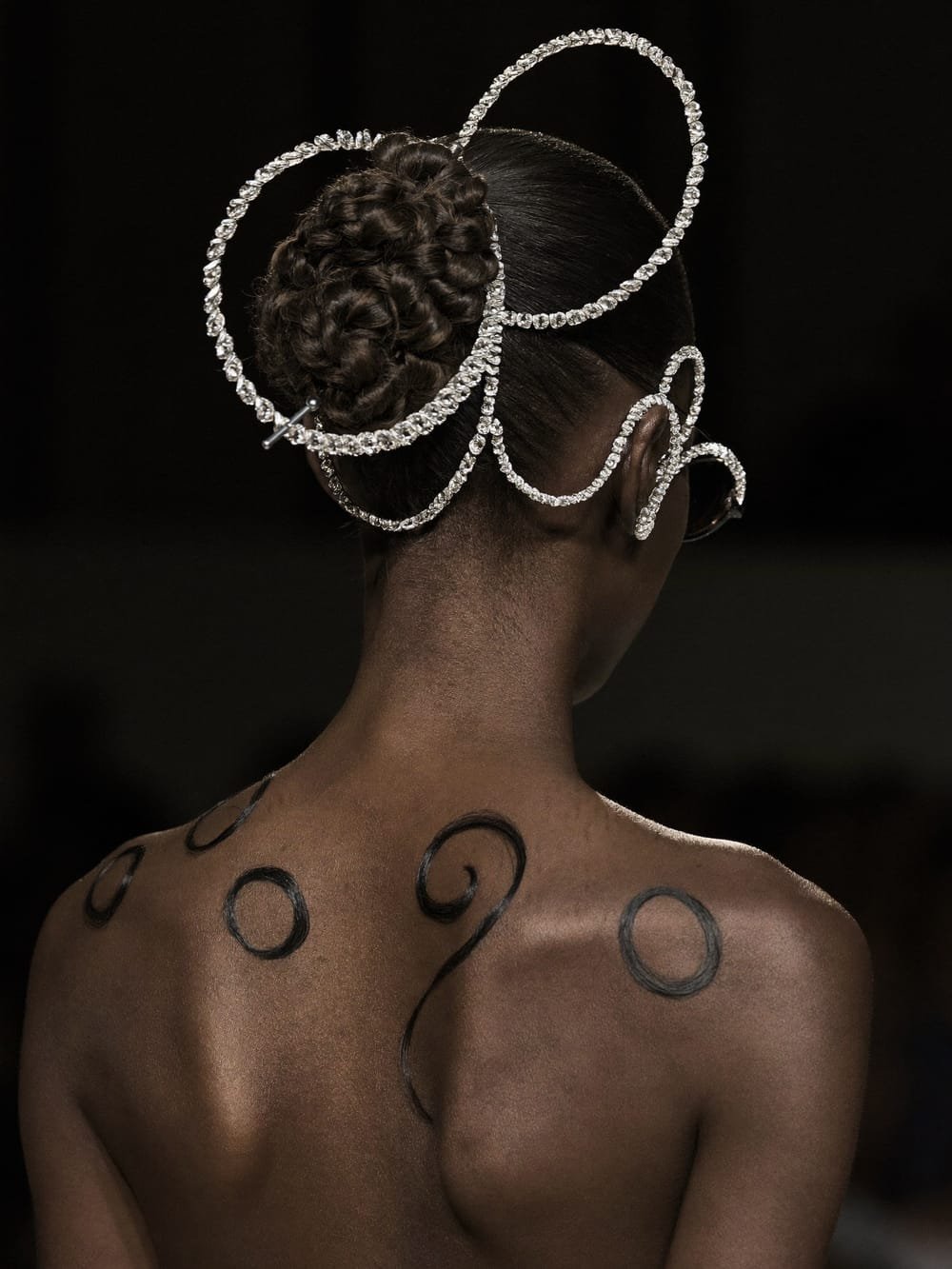 Crystal-embellished avant-garde updo