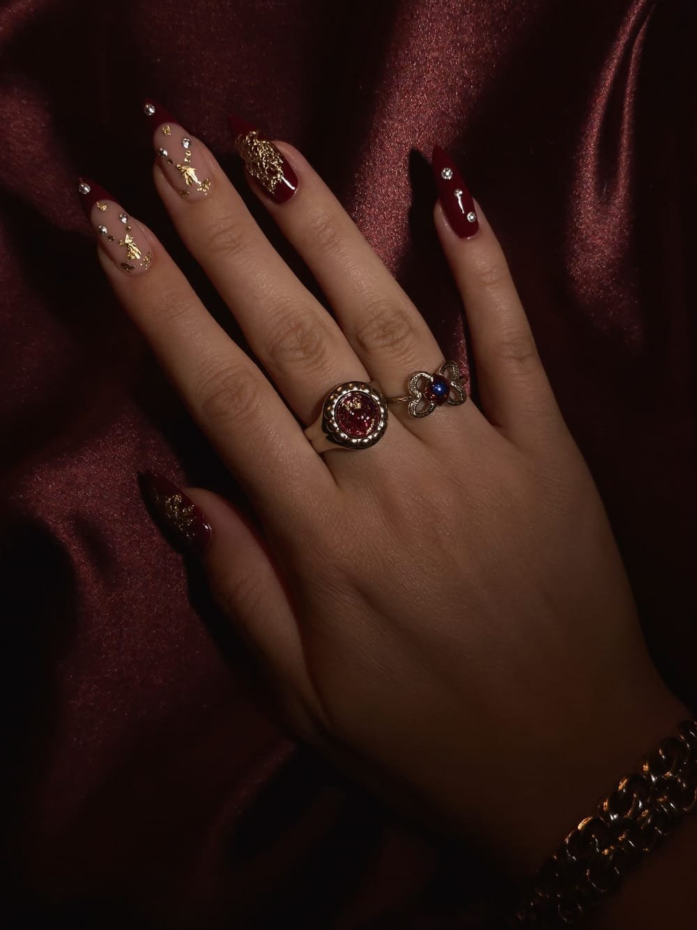 Gold foil chrome nails from our nail art and extension course in Delhi